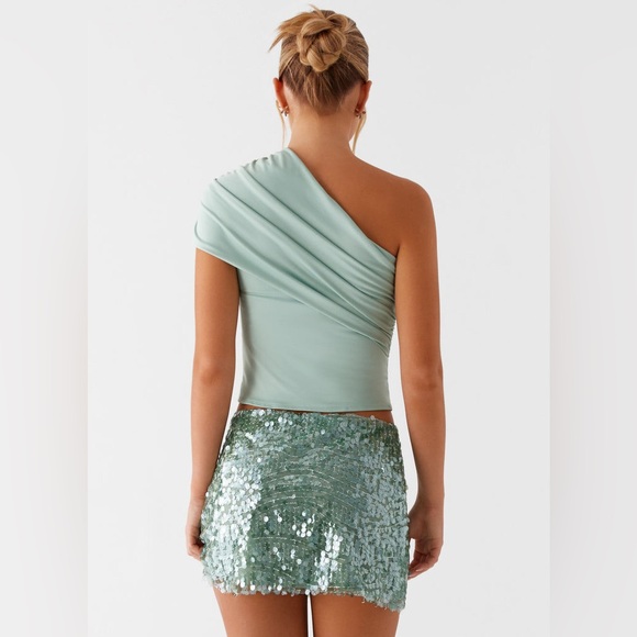 Peppermayo Asymmetrical Sequin Skirt in Light Green - Picture 3 of 5